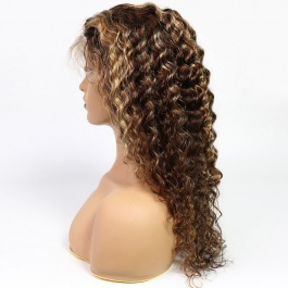 Elesis Ombre Lace Wig Curly Human Hair Wigs Highlight  #4/27 Deep Wave Wigs For Women Remy Human hair-P427DW