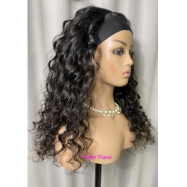 Elesis Virgin Hair Long Human Hair Headband Scarf wigs Glueless No plucking Wigs 200% Density Nautral Black -HB300