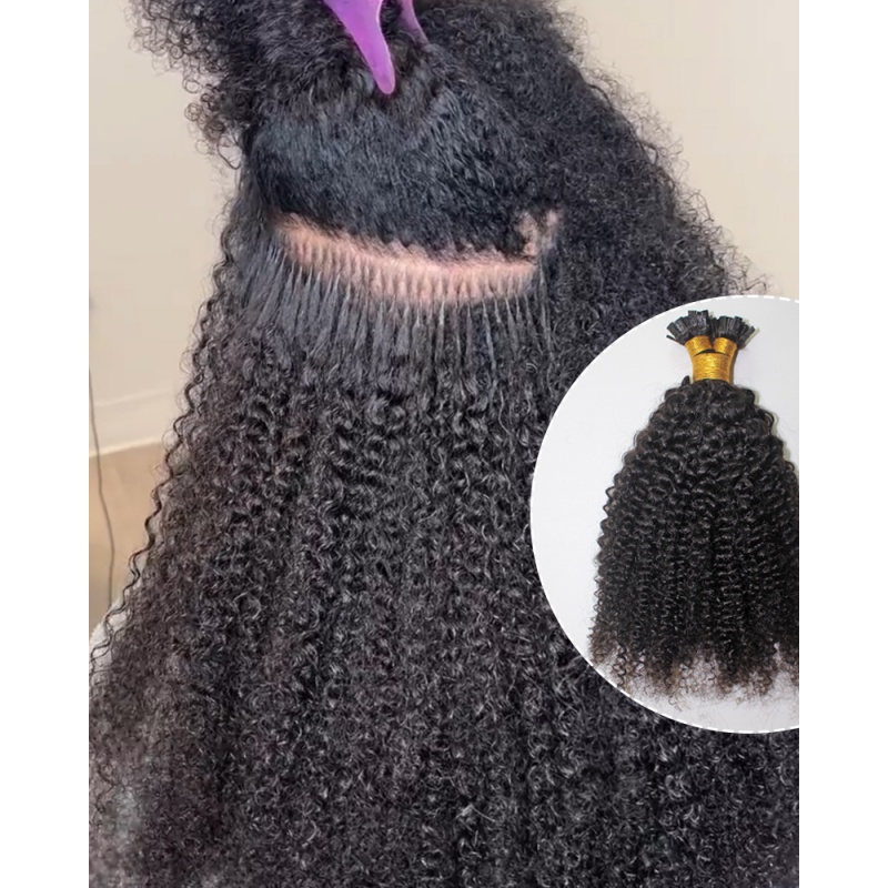 Elesis Virgin Hair Flat Keratin bonds Kinky Curly ktips hair extensions Virgin Remy Hair 100grams