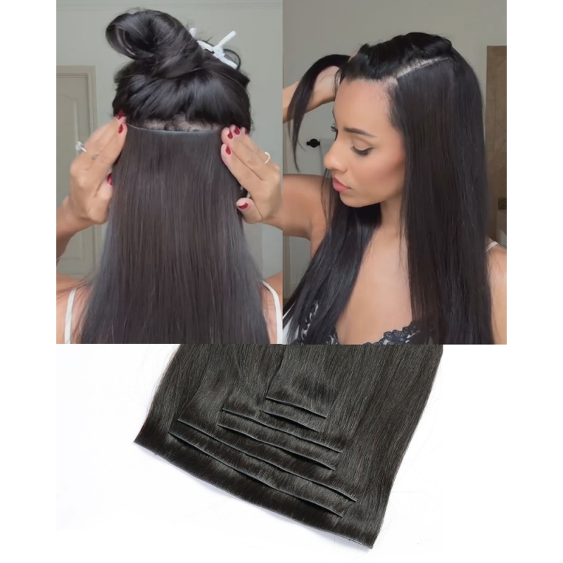 Elesis Virgin Hair Invisible Clip in hair virgin remy hair straight seamless clip in 7pieces set