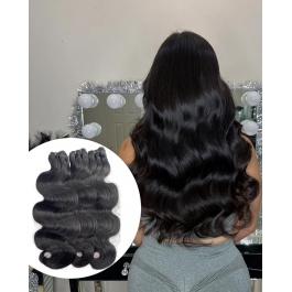 Double Drawn Virgin Remy hair weft natural black color Body Wave Full end bundle 1piece